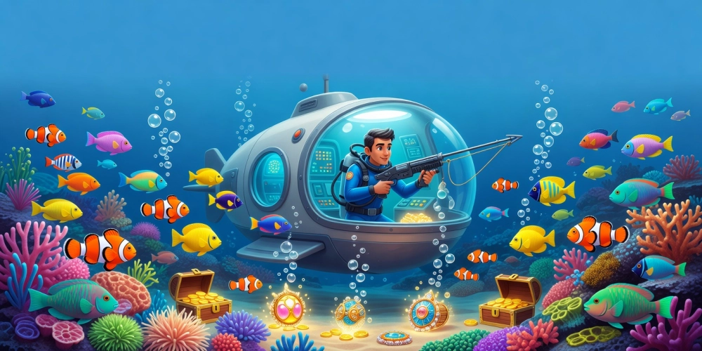 Minh họa giao diện game bắn cá vui nh88 với cá bơi lội sinh động