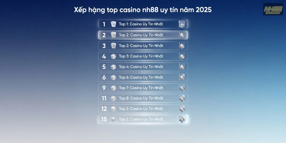 Top casino nh88 uy tín với biểu đồ xếp hạng và logo nổi bật