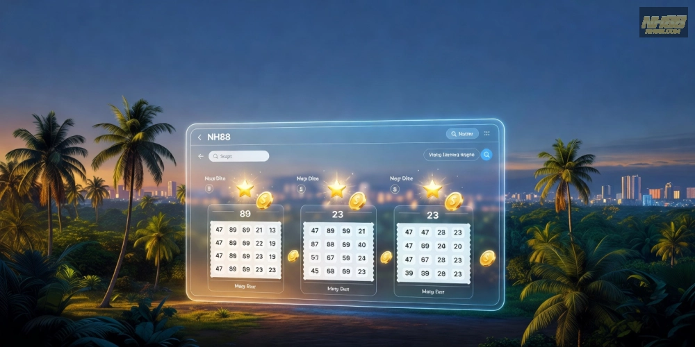 Minh họa khái niệm xổ số miền nam nh88 với giao diện trực tuyến hiện đại và các con số may mắn