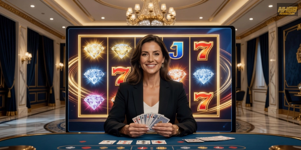 Hình ảnh minh họa giao diện live casino slot games nh88 với dealer tương tác thực tế