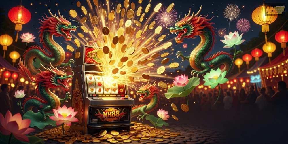 Giao diện game nổ hũ siêu to với hiệu ứng jackpot bùng nổ