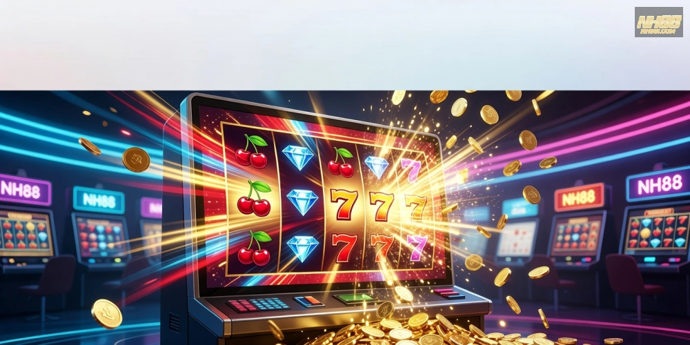 Minh họa khái niệm quay nổ hũ nh88 với giao diện game hấp dẫn