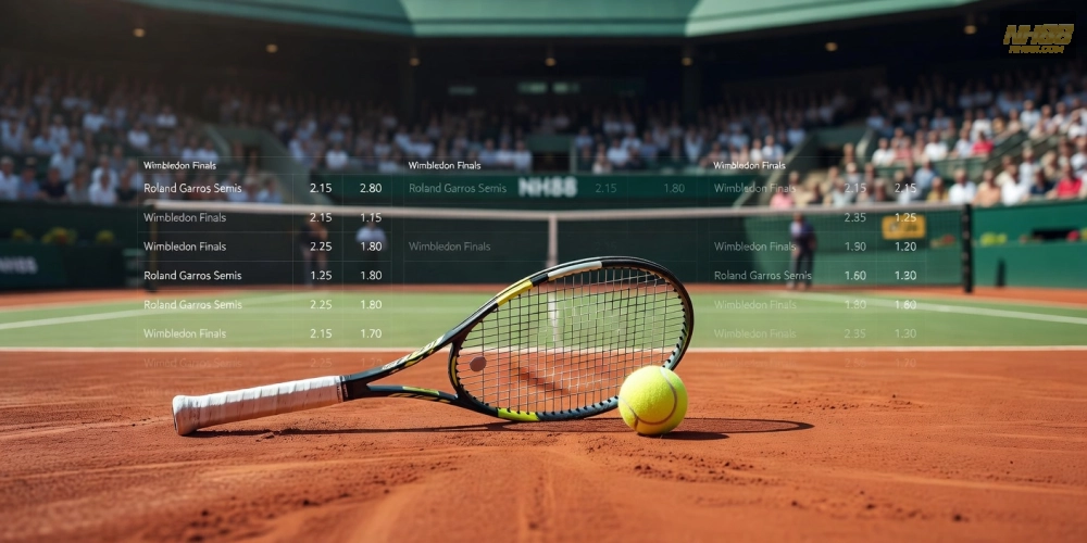 Ví dụ cá cược tennis Grand Slam trên nền tảng NH88 với hình ảnh sân đấu chuyên nghiệp và bảng tỷ lệ kèo