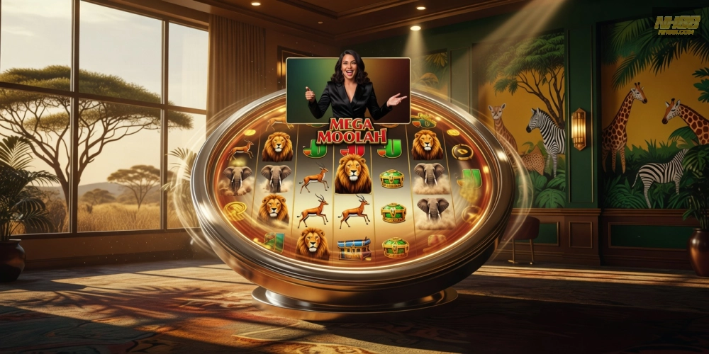 Hình ảnh slot Mega Moolah với jackpot lớn và dealer livestream hấp dẫn